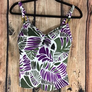 Lands' End White Purple and Green Tropical Tankini Top